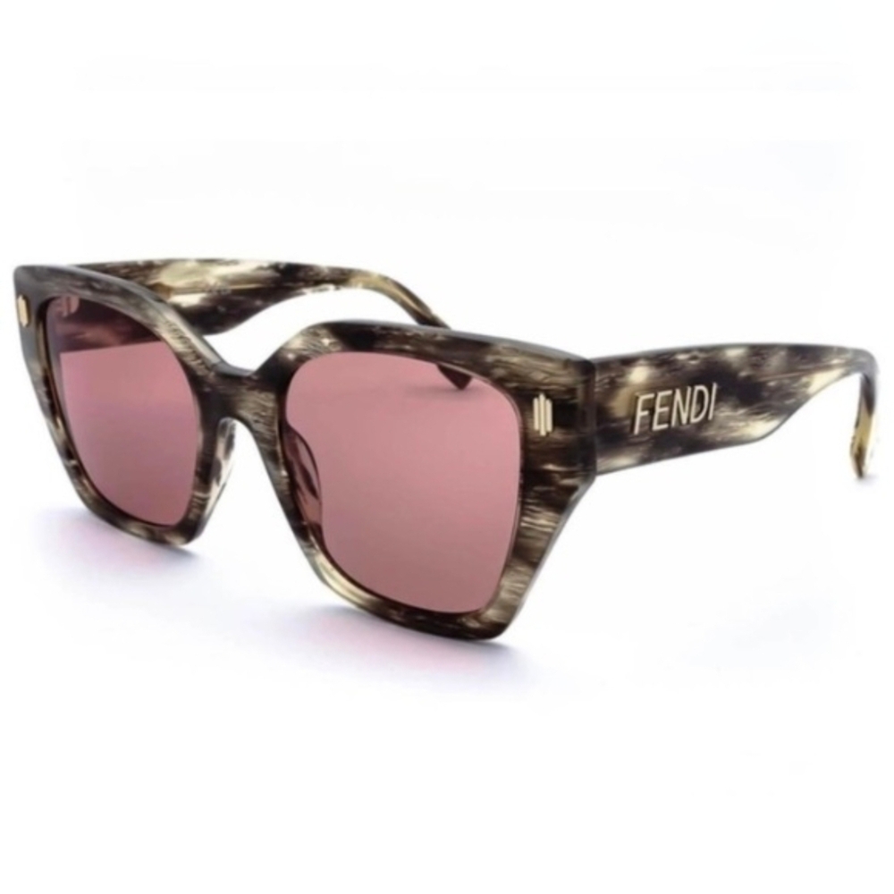 NEW AUTH FENDI FE40070I Havana Pattern Brown Pink lens Square sunglasses